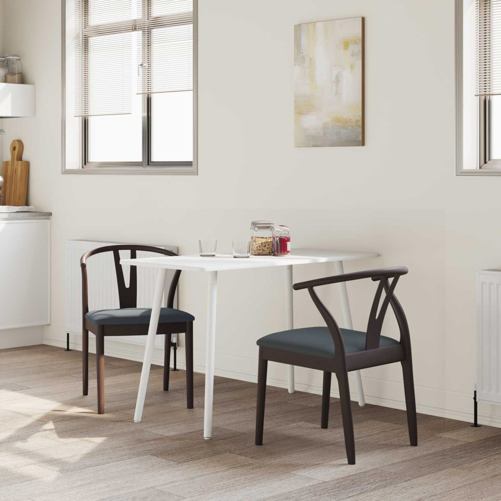vidaXL Set of 2 Light Brown and Black Rubberwood Curved Vintage Dining Chairs Image 9