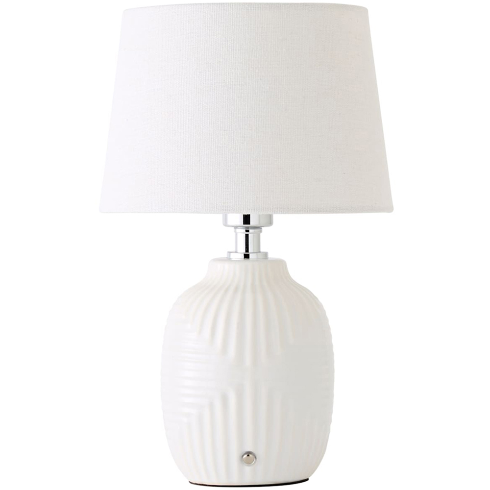 ValueLights Harrison White Geometric Ribbed Rechargeable Small Table Lamp Image 1