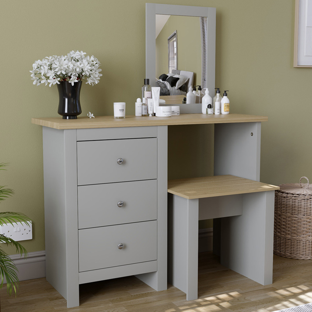Vida Designs Arlington Grey Dressing Table Set with Mirror Image 1
