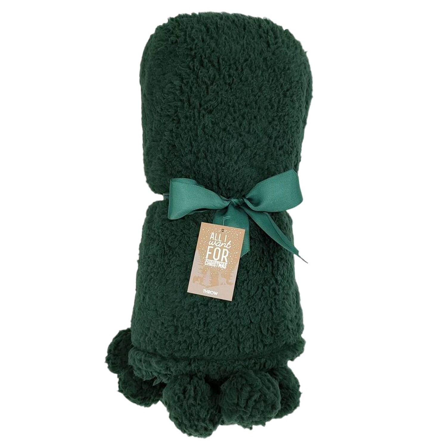 Pom Pom Sherpa Throw - Green Image