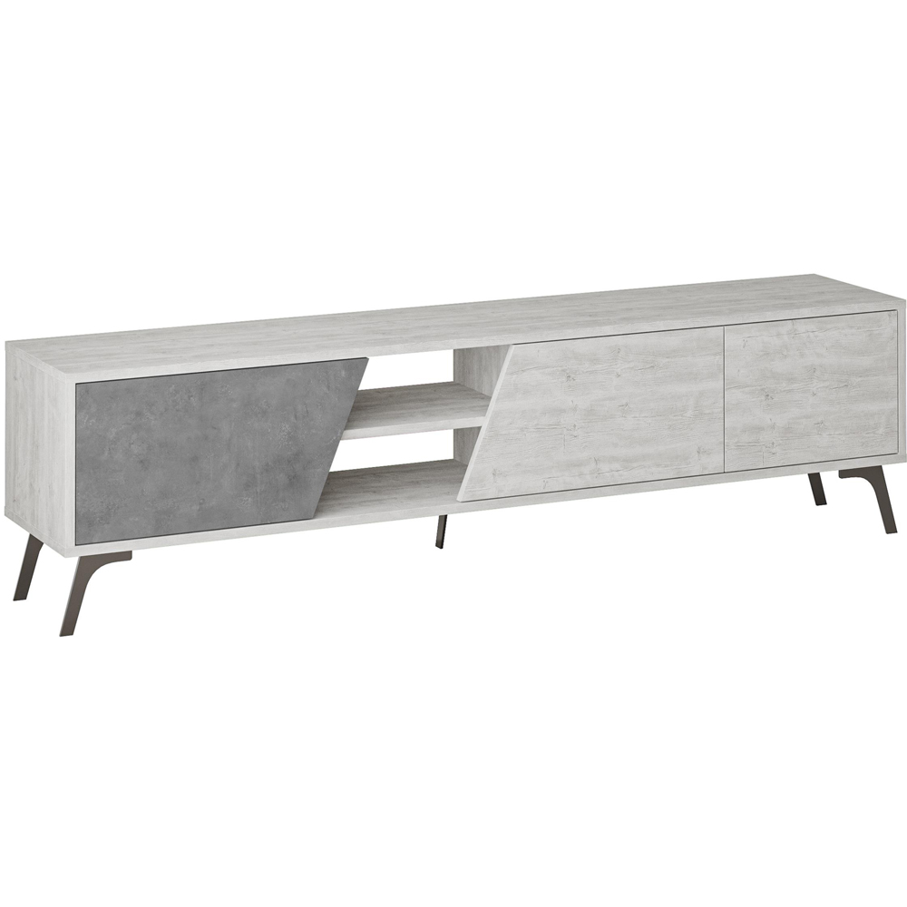 Decortie Fiona 3 Door 2 Shelf Retro Grey Ancient White TV Unit Media Centre Storage Cabinet Image 2