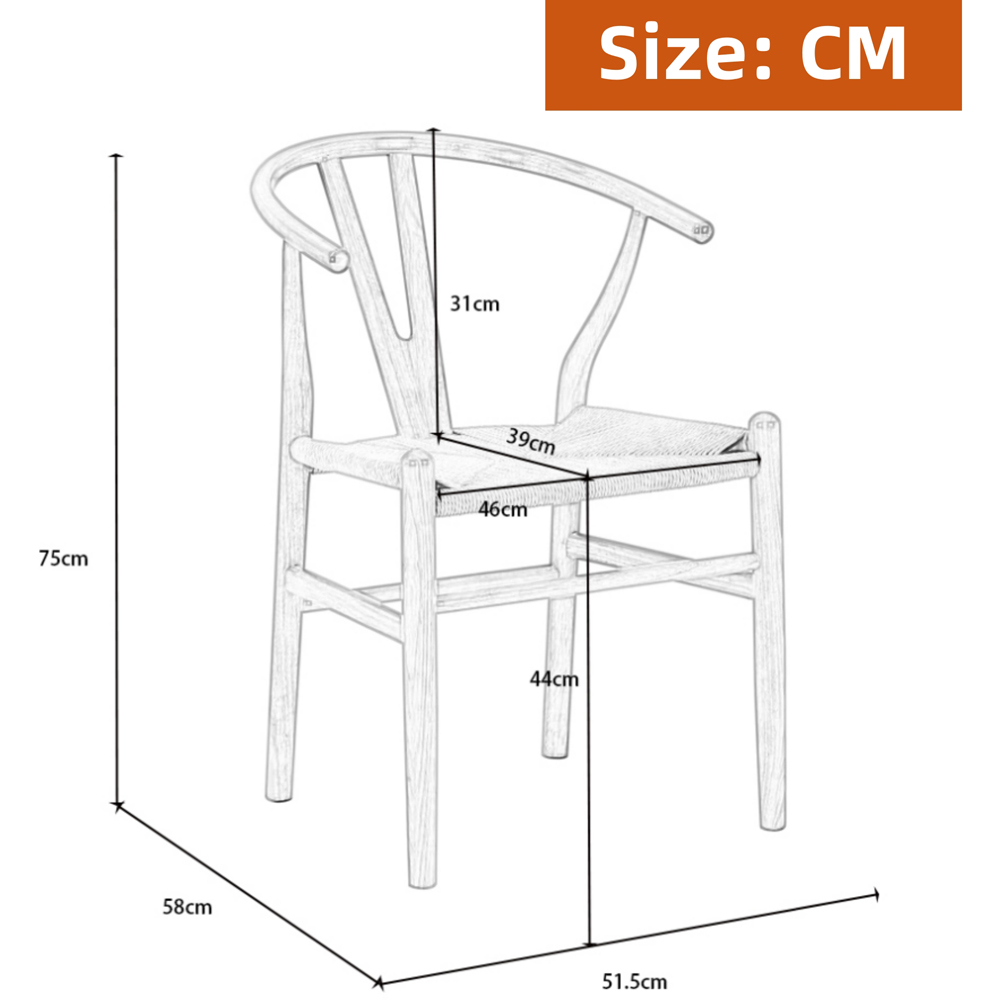 Furniture One Set of 2 Black Rattan Ash Solid Wood Y-Shaped Dining Chair Image 8