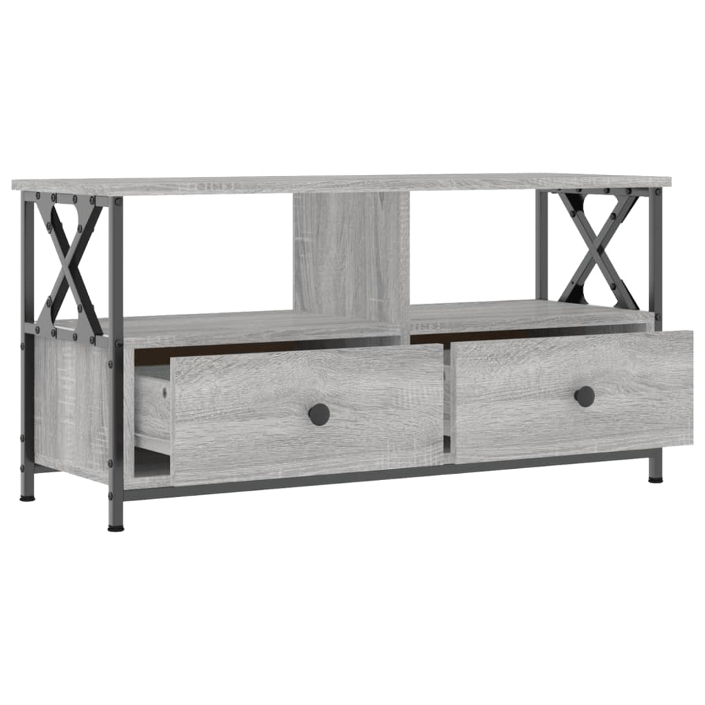 vidaXL 2 Drawer 2 Shelf Grey Sonoma Wood and Steel TV Cabinet Image 6