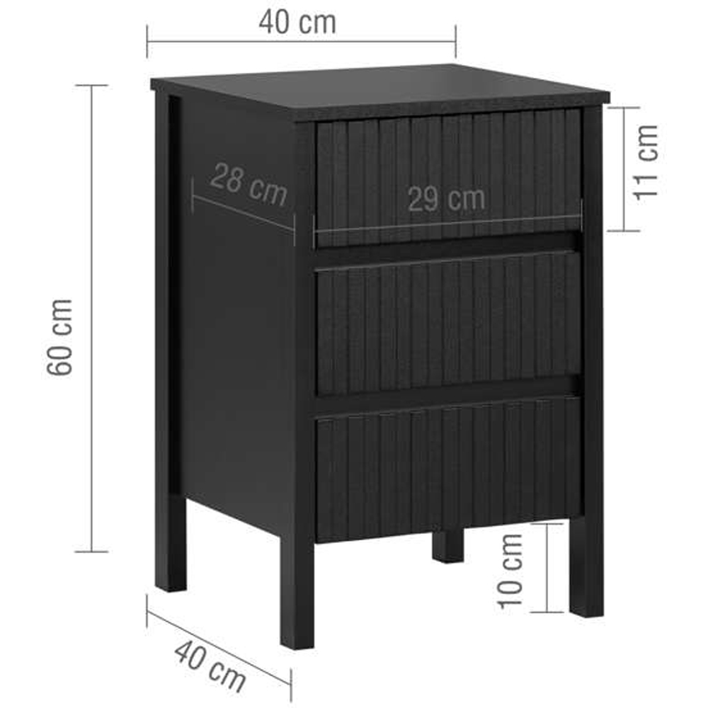 Birlea Axis 3 Drawer Black Fluted Bedside Table Image 5