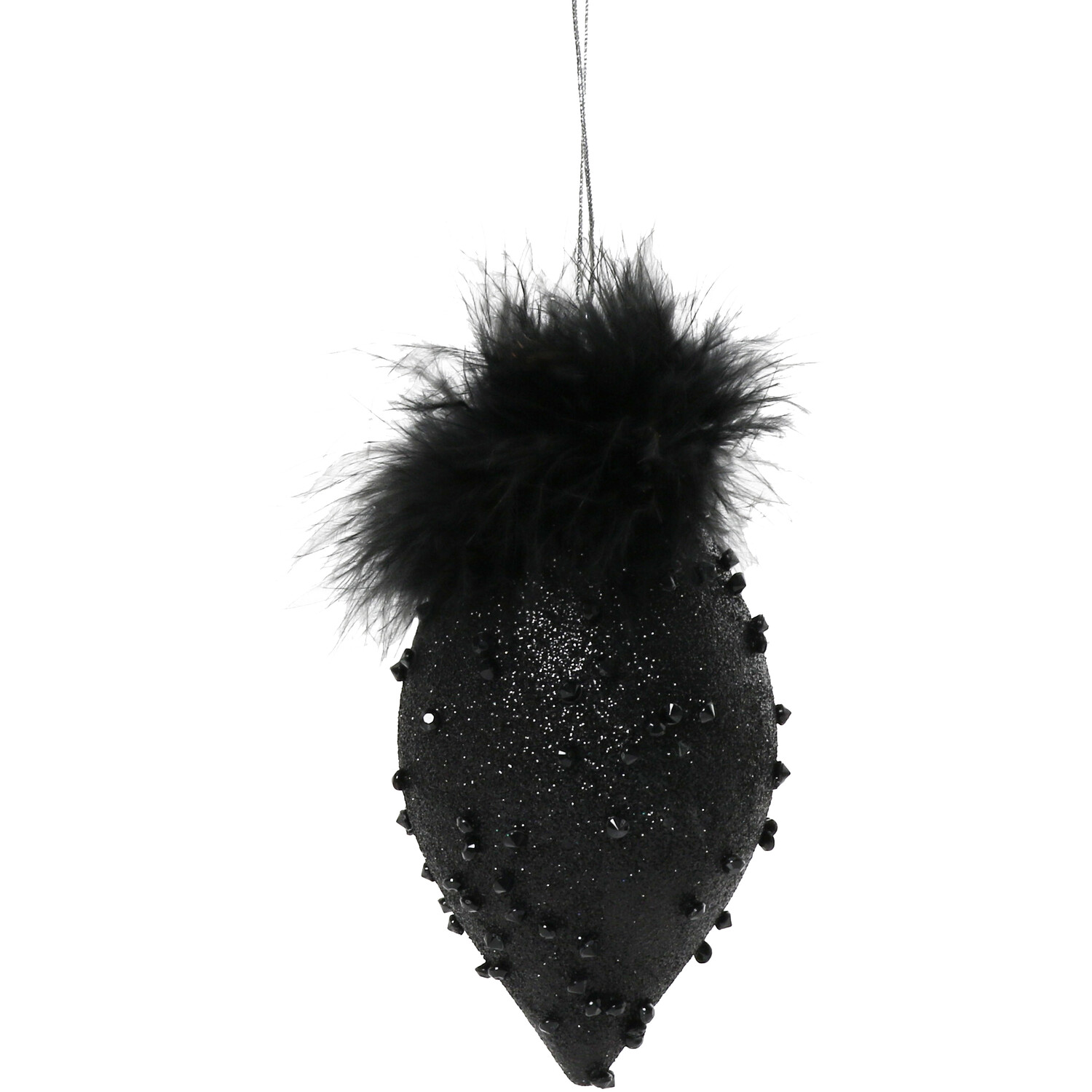 Chic Noir Black Glitter Feather Christmas Bauble Image 2