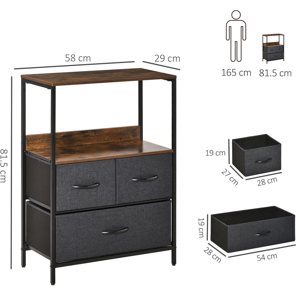 HOMCOM 3 Fabric Drawer Black Chest of Drawers Image 8