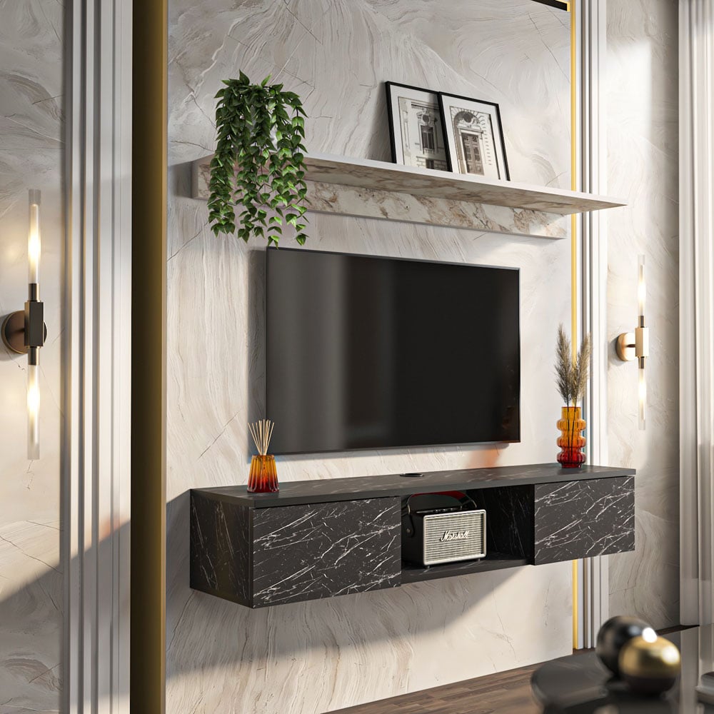Decorotika Elia 2 Door Single Shelf Bendire and Ephesus Floating TV Unit with Wall Shelf Image 5