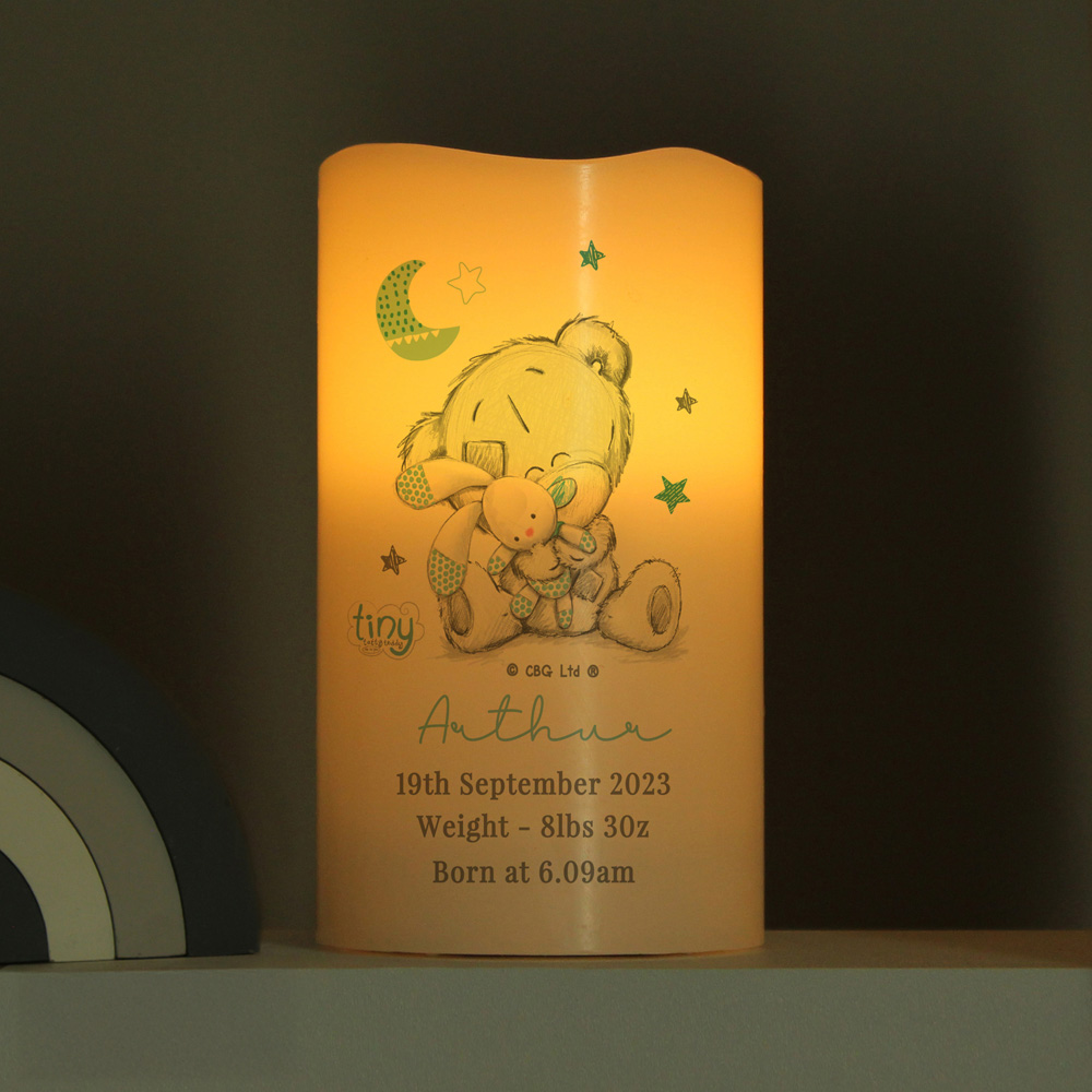 Personalised Memento Tiny Tatty Teddy Blue Nightlight LED Candle Image 2