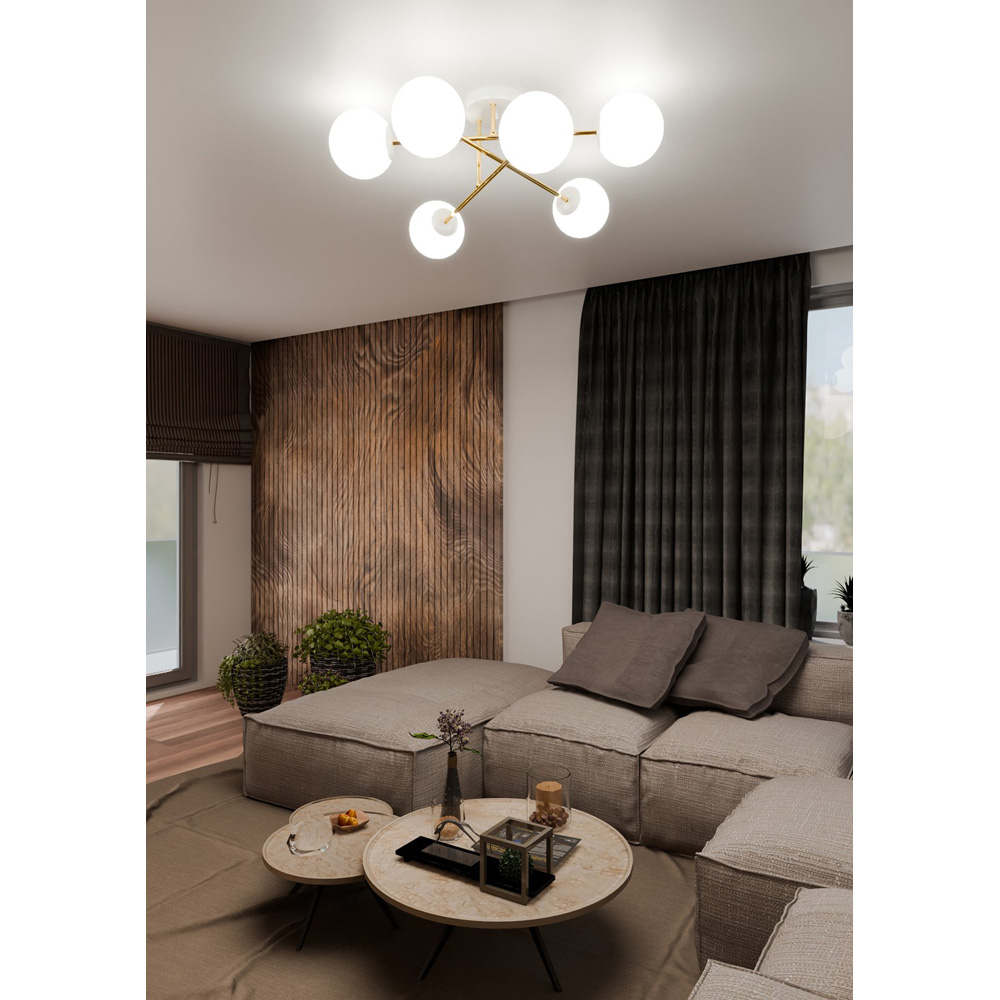 Emibig Magnum 6 Light White Shade White and Gold E14 Ceiling Light Image 6