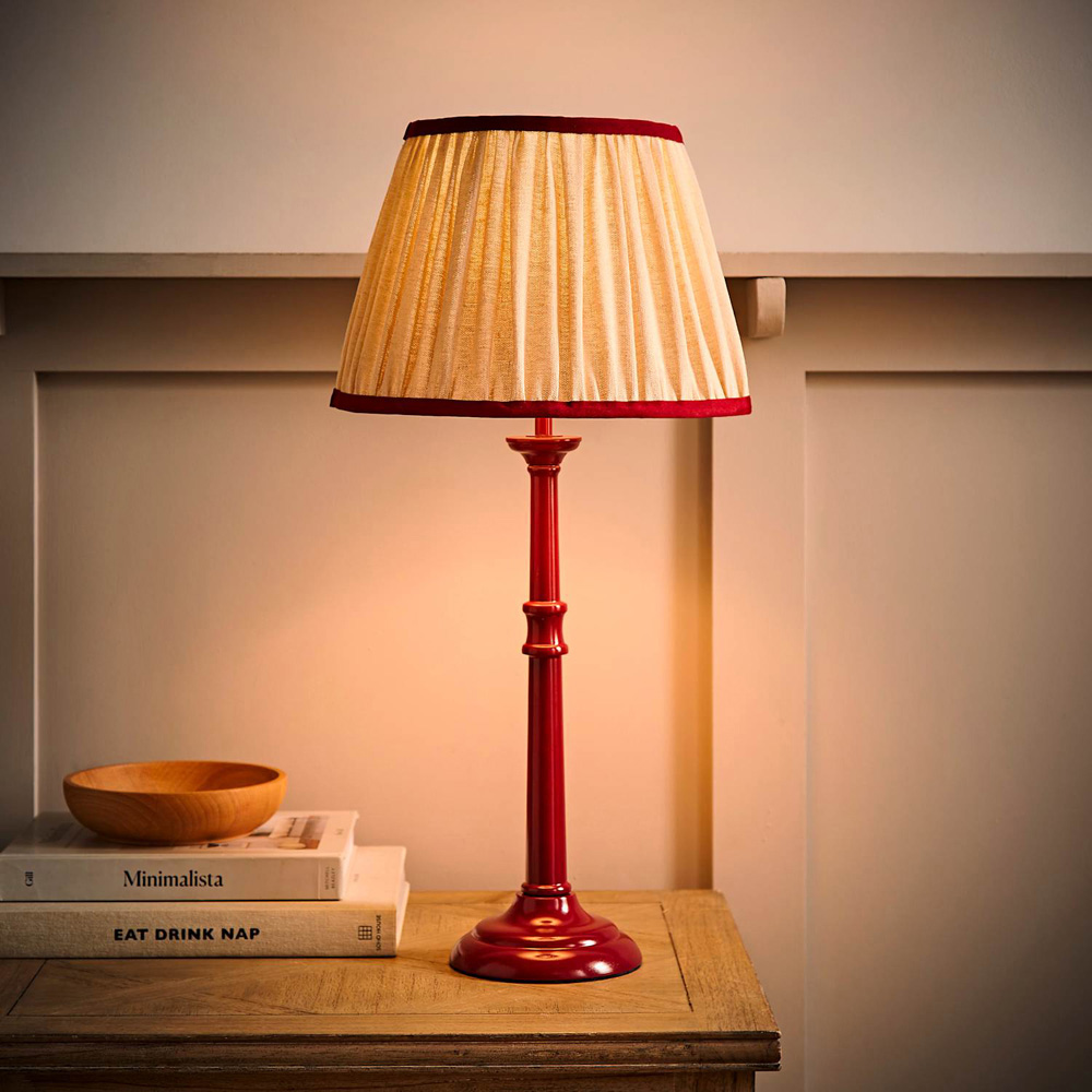 ValueLights Clara Linen Pleated Shade Burgundy Candlestick Table Lamp with Bulb Image 6