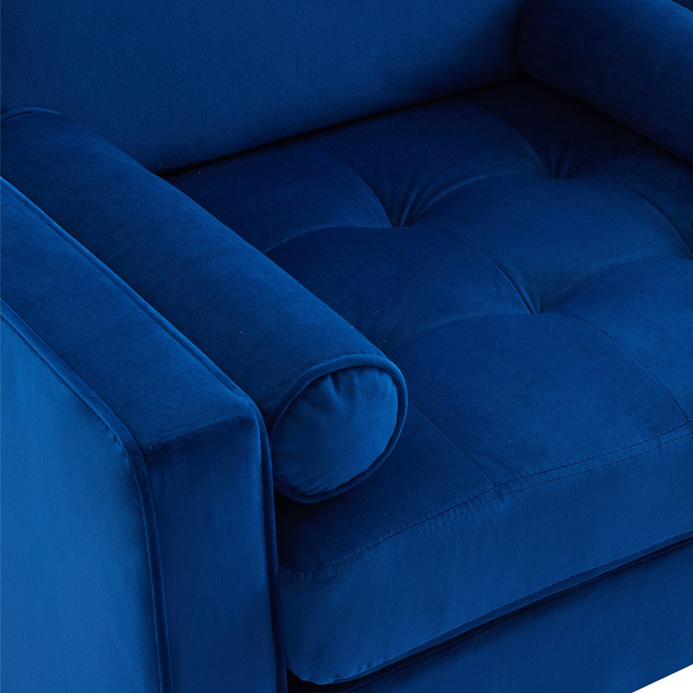 Living and Home Blue Linen Mid-Century Armchair with Armrest Pillows Image 5