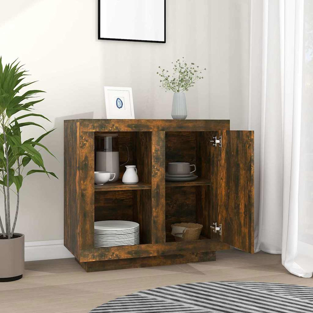 vidaXL Single Door 2 Shelf Smoked Oak Sideboard Image 3