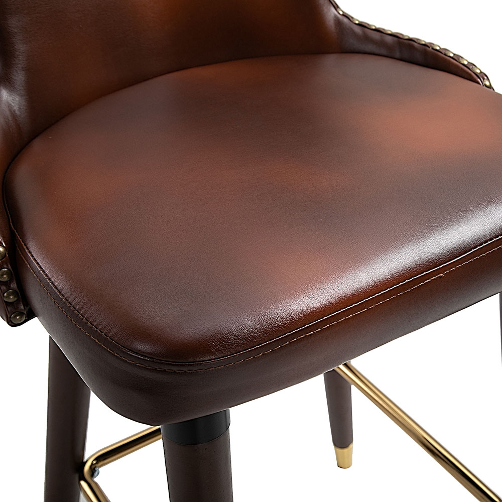 Portland Brown PU Leather Vintage Bar Stool Set of 2 Image 3