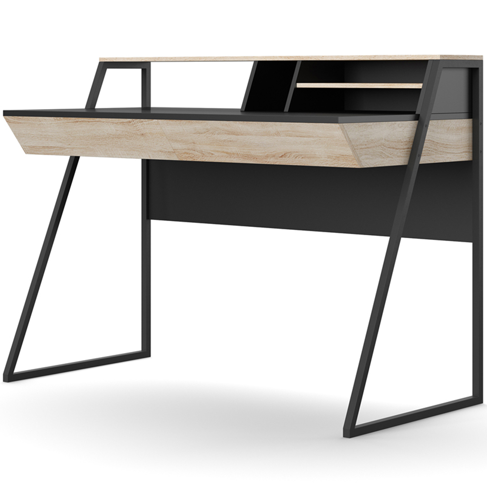 Alphason Salcombe 2 Drawer Oak and Black Office Desk Image 2