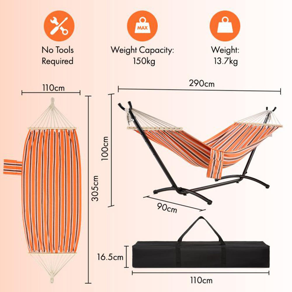 VonHaus Orange Hammock with Metal Frame Image 9