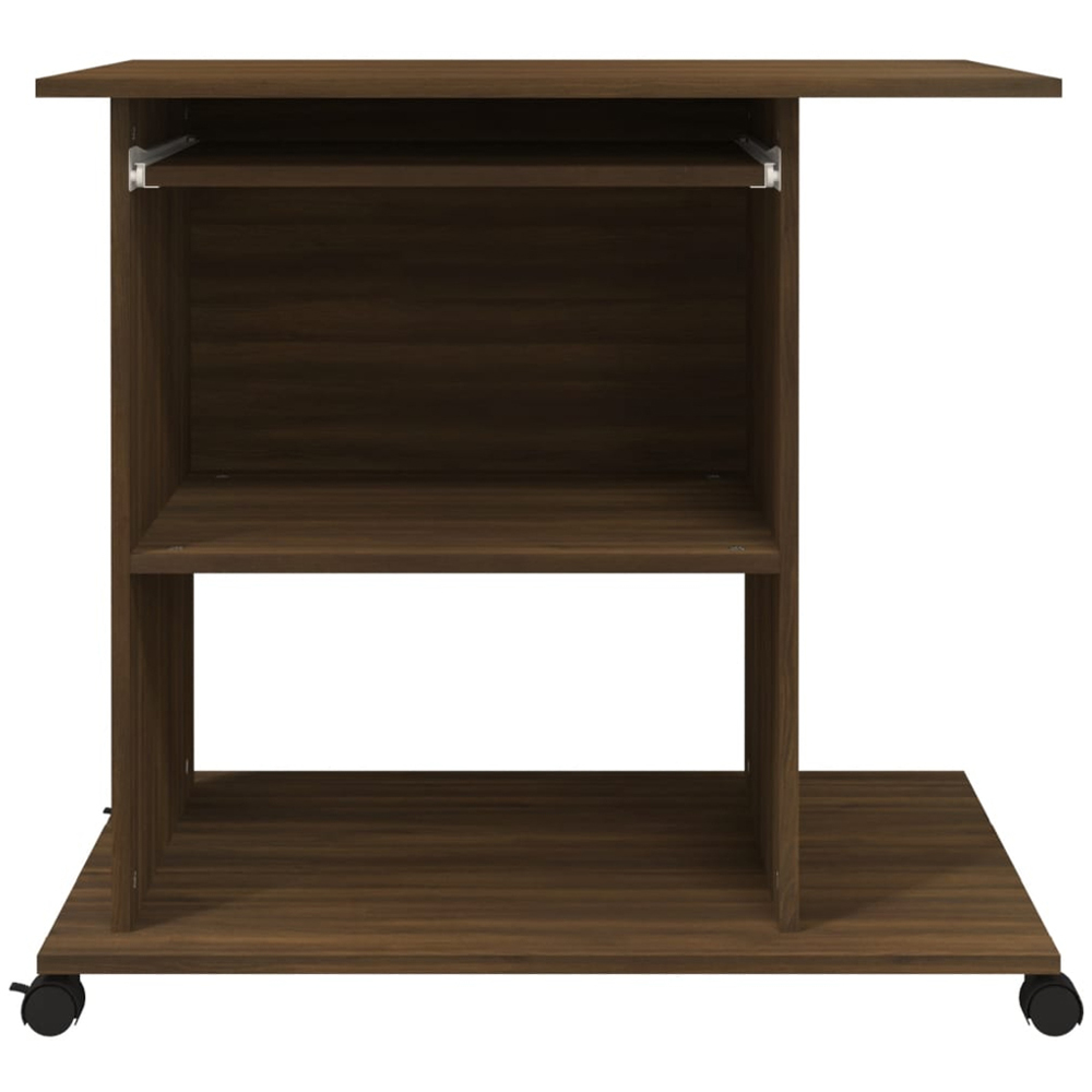 vidaXL 3 Shelf Wheeled Computer Desk with Keyboard Tray Brown Oak Image 5