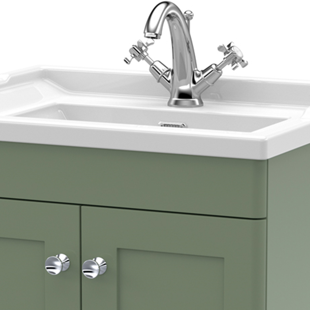 nuie Classique 2 Door Satin Green Floor Standing Unit and 1 Tap Hole Fireclay Basin 600mm Image 2