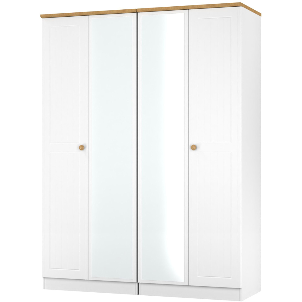 Crowndale Warwick 4 Door White Ash and Modern Oak Mirror Wardrobe Ready Assembled Image 4
