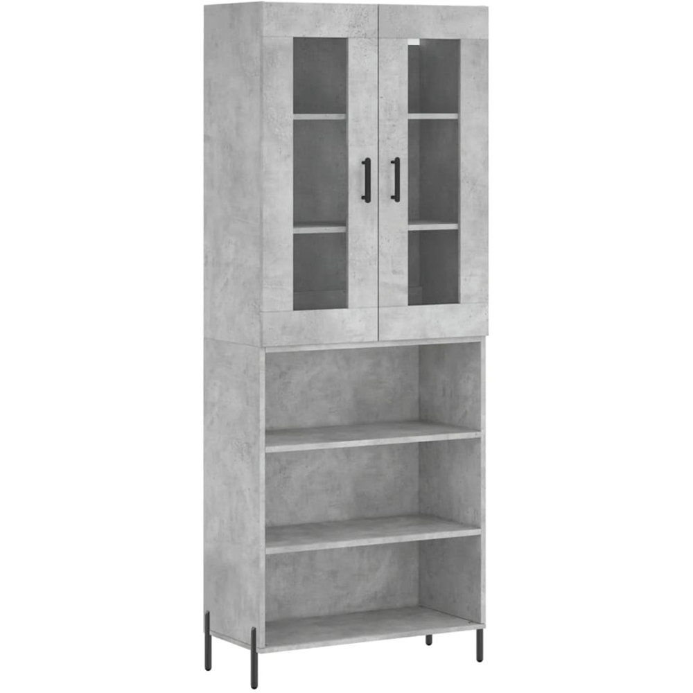 vidaXL 2 Glass Door 3 Shelf Concrete Grey Highboard Image 2