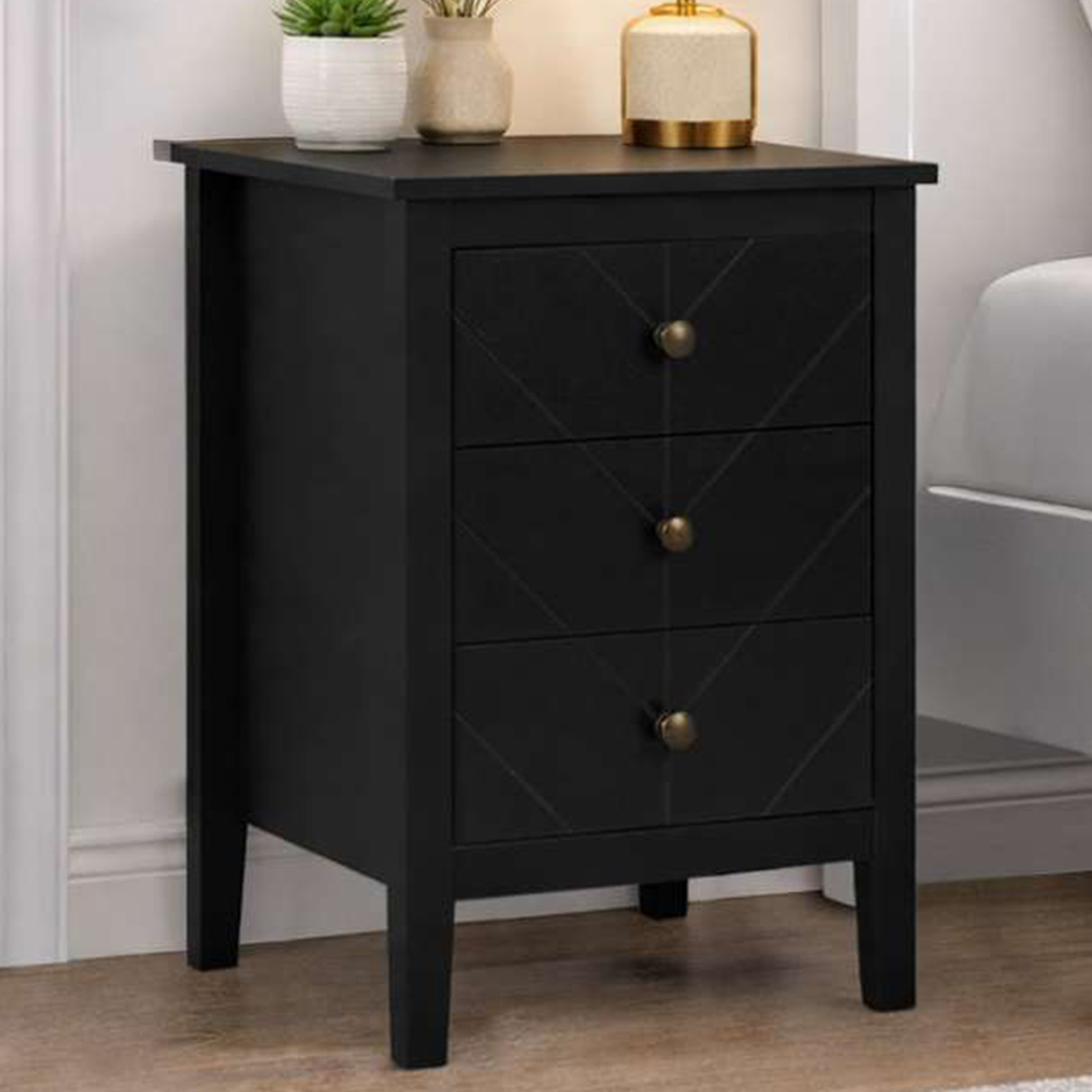 Birlea Emerson 3 Drawer Black Bedside Table Image 1