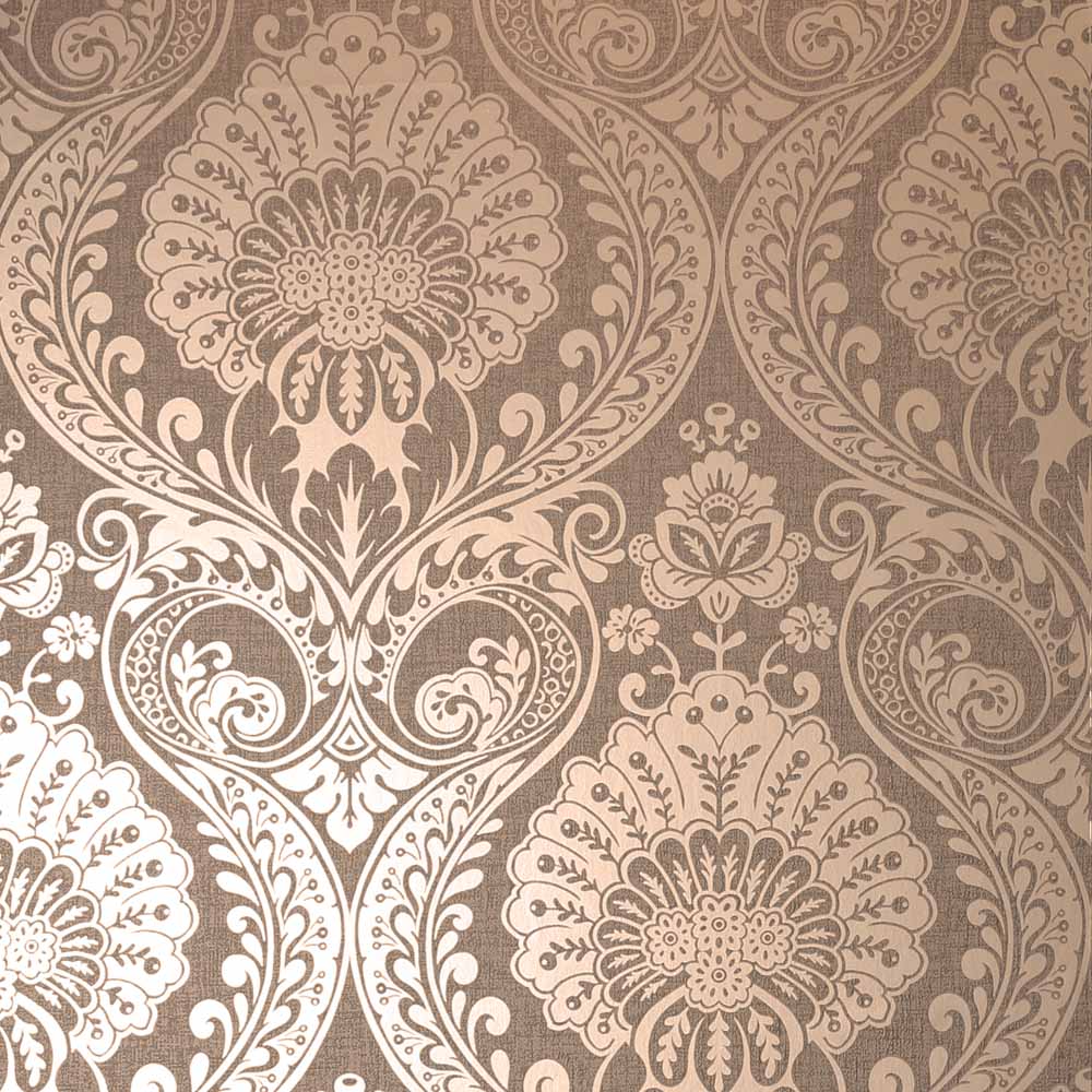 Arthouse Luxe Damask Chocolate Rose Gold Wallpaper Wilko