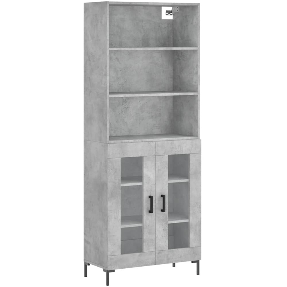 vidaXL 2 Glass Door 3 Shelf Concrete Grey Tall Highboard Image 2