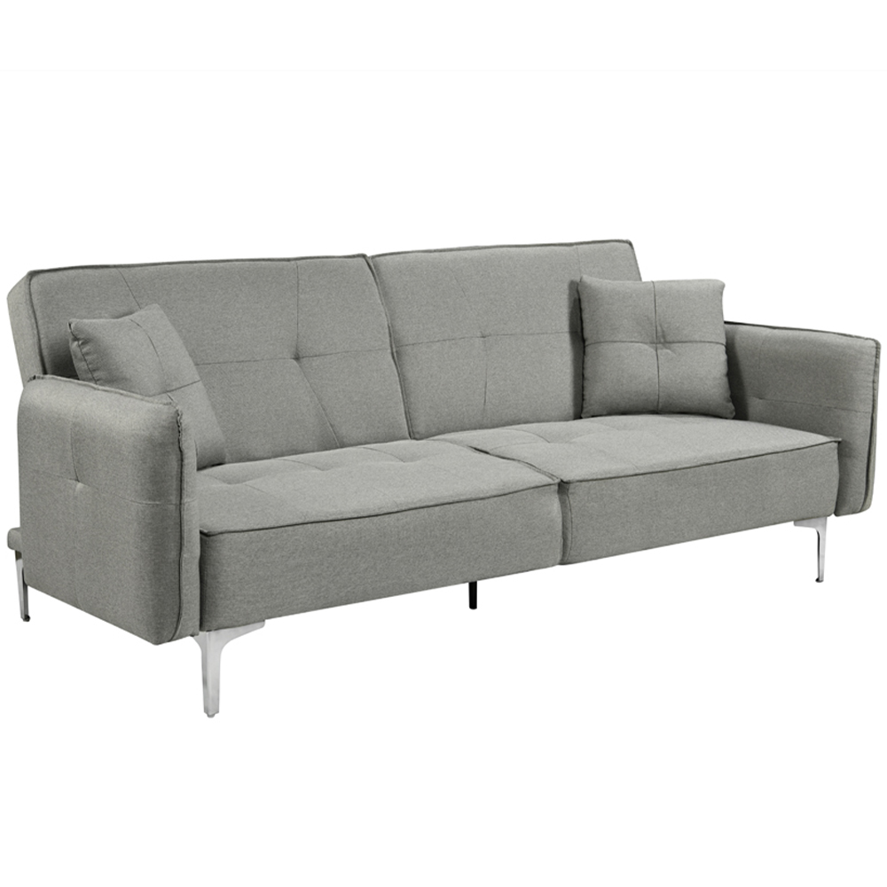Comfy Living 3 Seater Grey Linen Sofa Bed with 2 Cushions Image 2