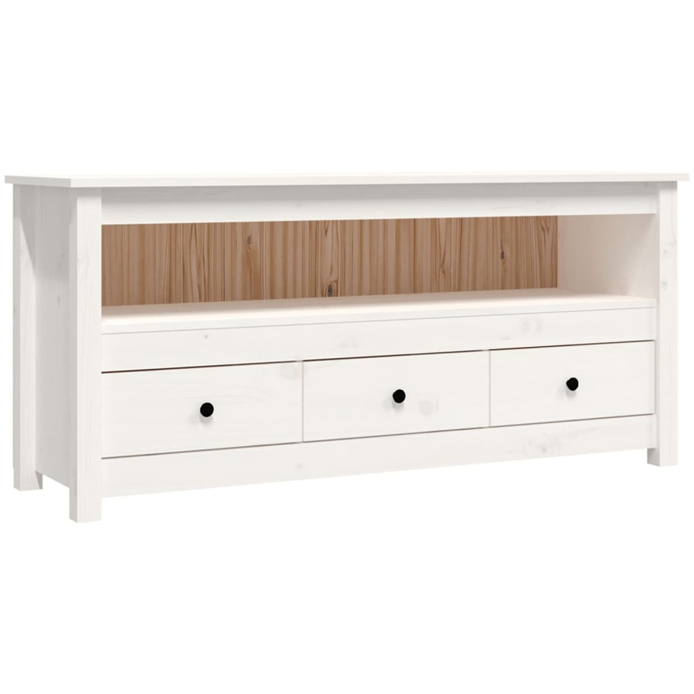 vidaXL 3 Drawer Single Shelf White Solid Pine Wood TV Cabinet Image 2