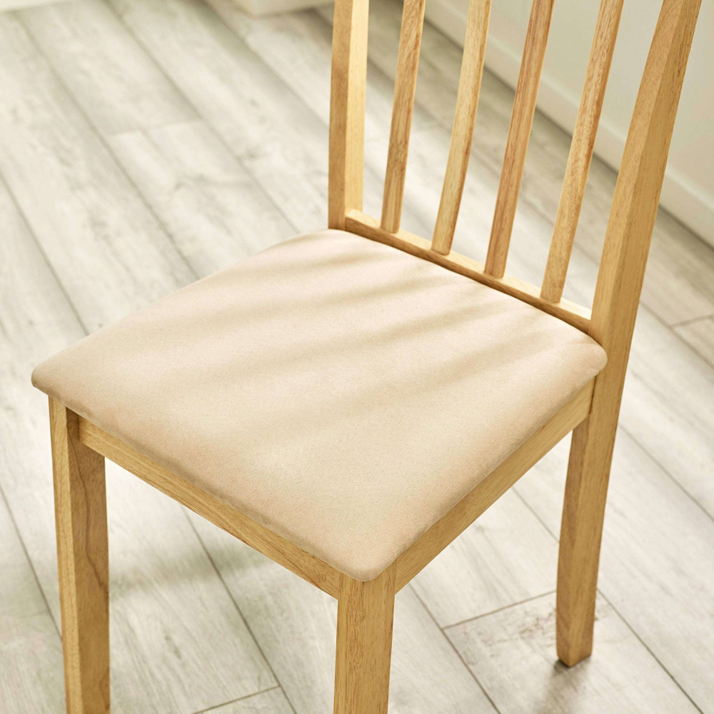 Julian Bowen Coast Set of 2 Oak Effect Ivory Faux Suede Slatted Back Dining Chair Image 6