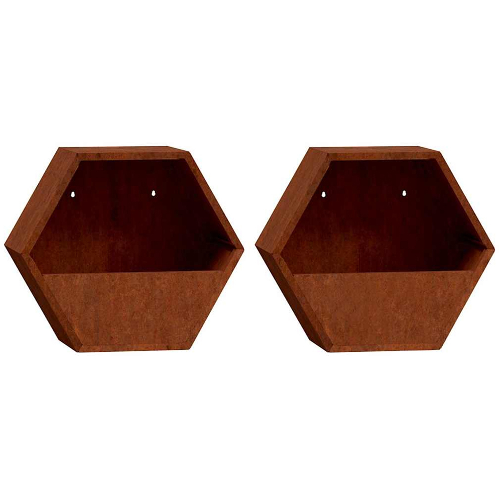vidaXL Brown Corten Steel Wall Planter 30 x 10 x 25cm 2 Pack Image 2