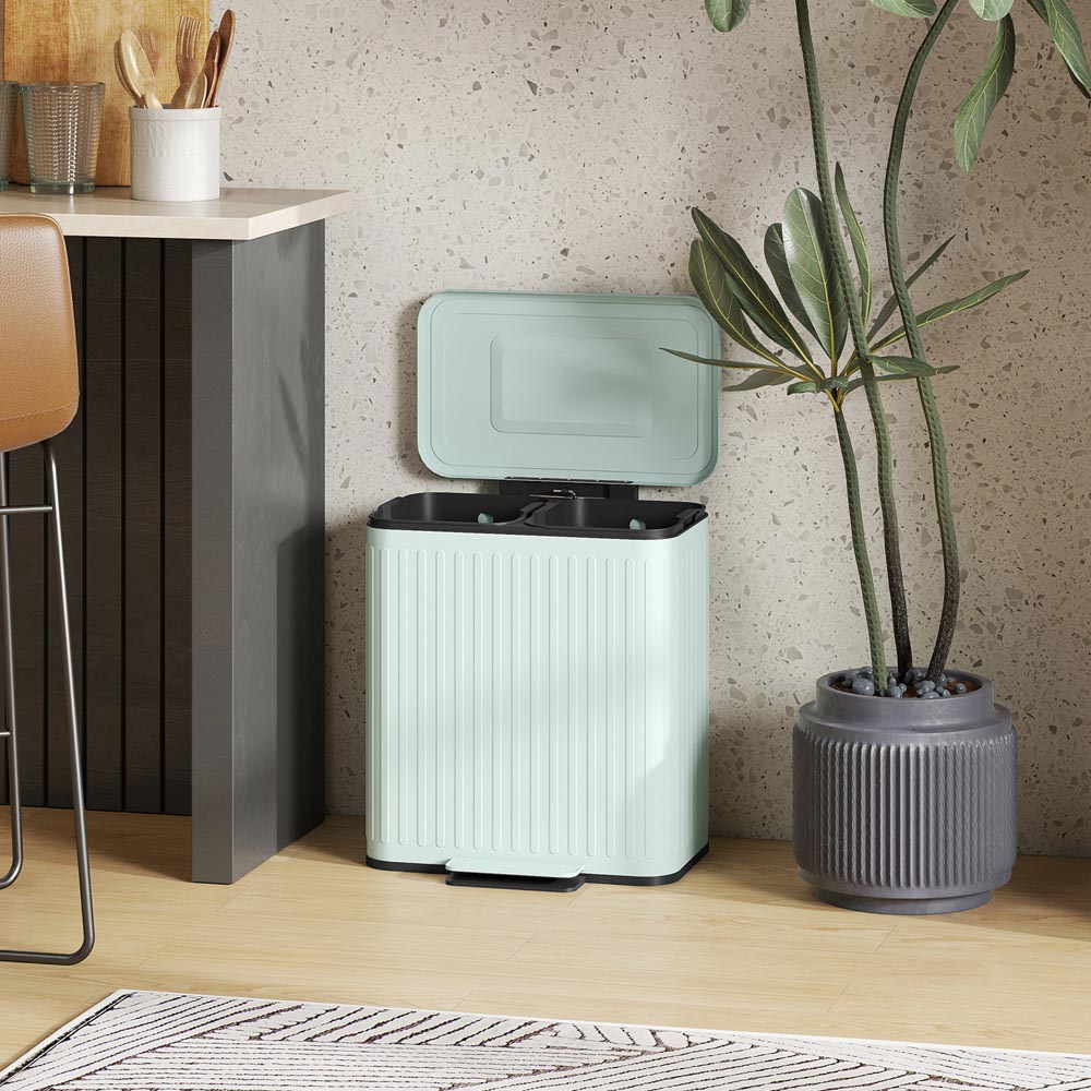 HOMCOM Green Double Rubbish Bin with Rubbish Bags 40L Image 3