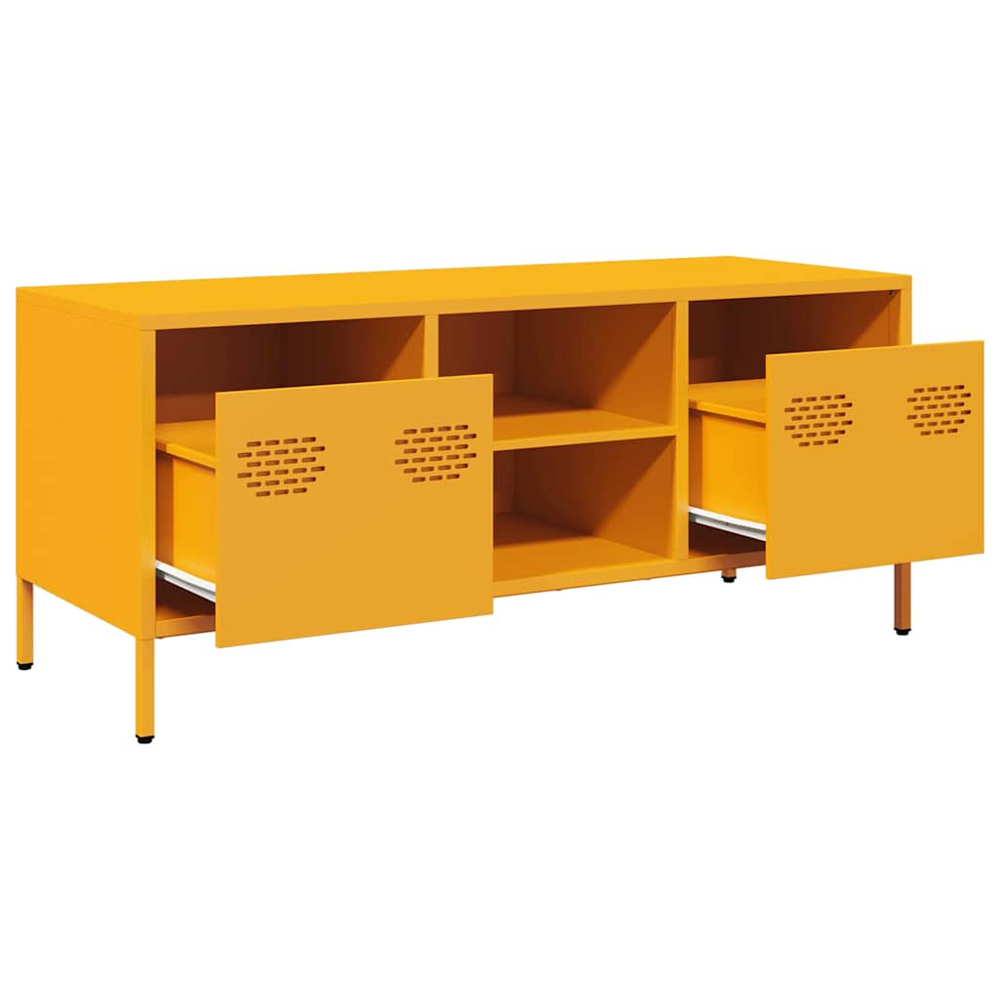vidaXL 2 Drawer 2 Shelf Mustard Yellow Steel Industrial Style TV Cabinet Image 3