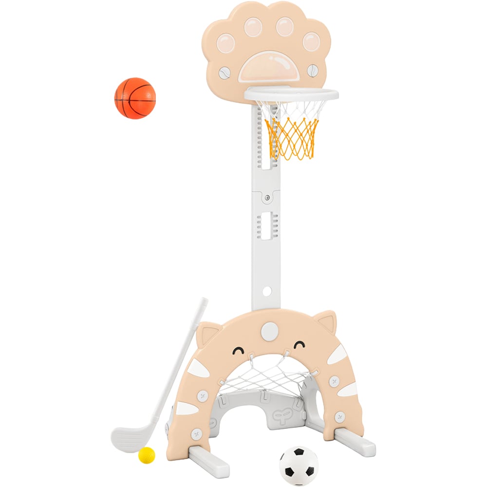 Costway 3-in-1 Kids Coffee Adjustable Basketball Hoop Sports Centre with Soccer Game Image 1