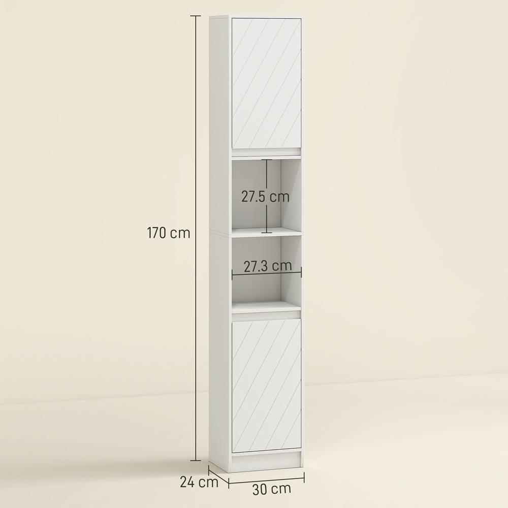 HOMCOM 2 Door 2 Shelf White Narrow Bathroom Storage Cabinet Image 9