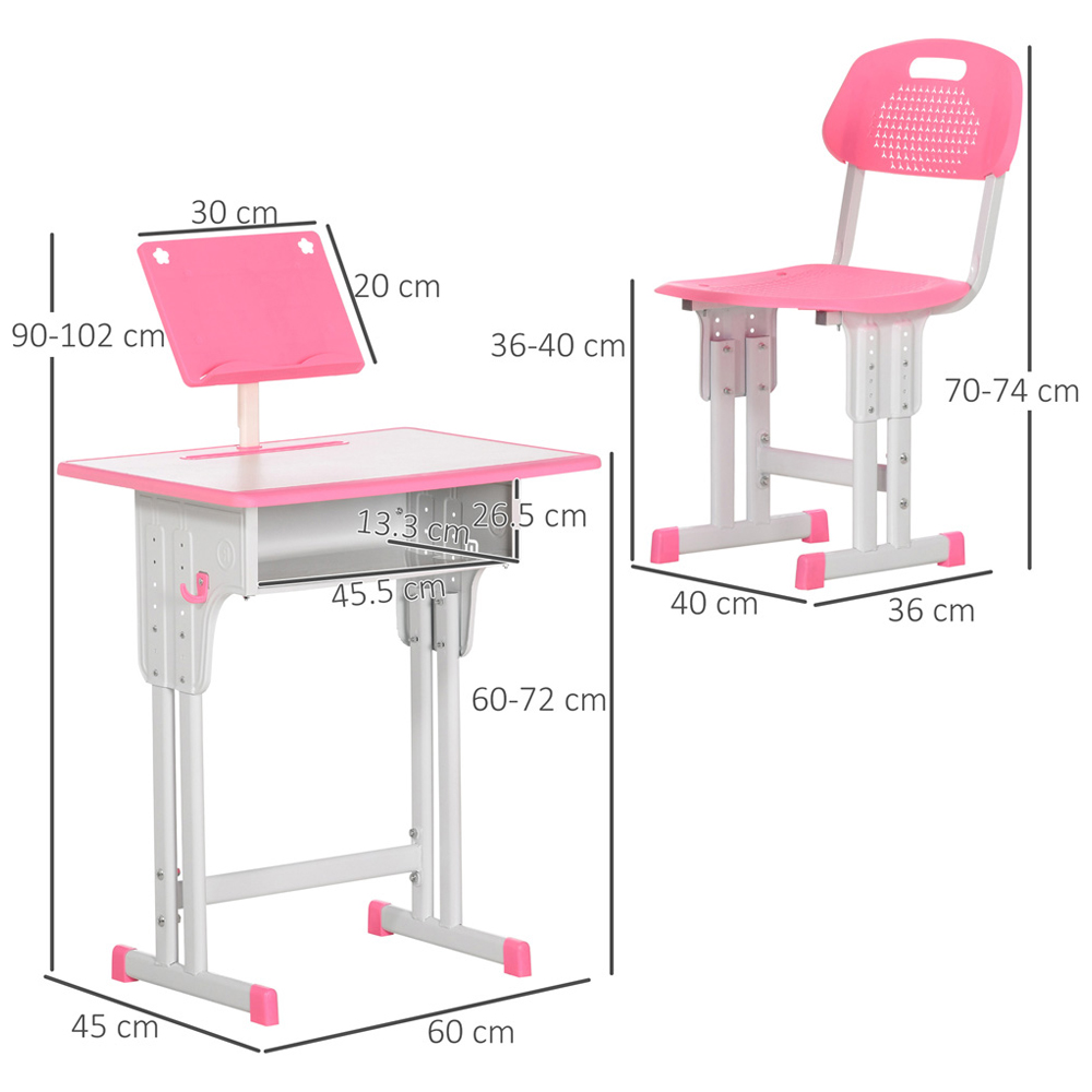 HOMCOM Kids Pink and Grey Study Desk and Chair Set Image 7