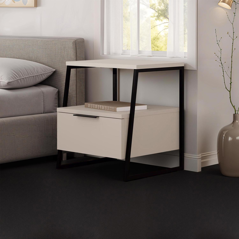FWStyle Pal Single Door Single Shelf Sandstone Bedside Table Image 5