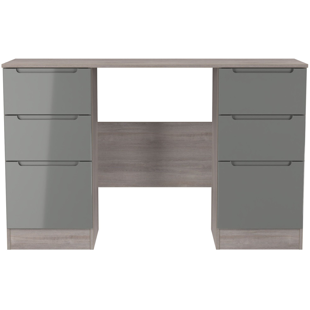 Crowndale Milan 6 Drawer Grey Gloss and Grey Oak Kneehole Desk Ready Assembled Image 2