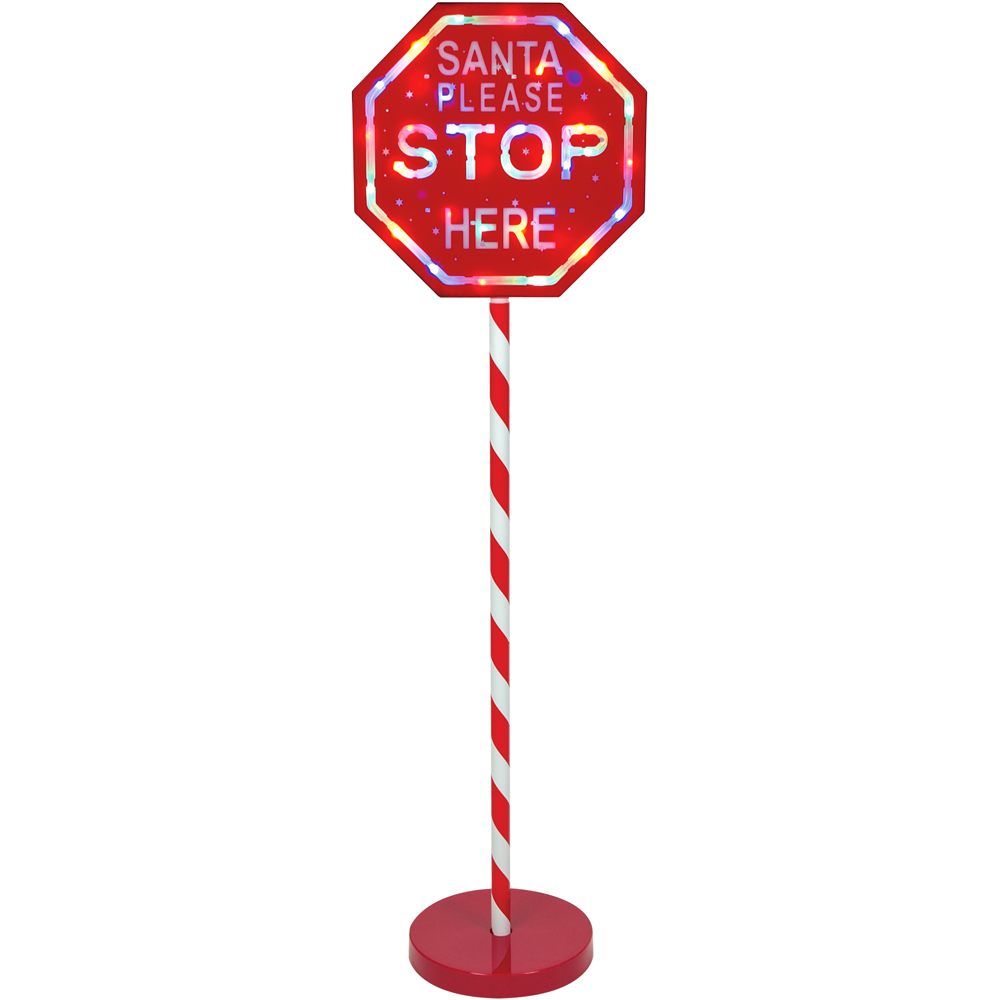 The Christmas Workshop Multicolour Light Up Santa Please Stop Here Sign Post Image 1