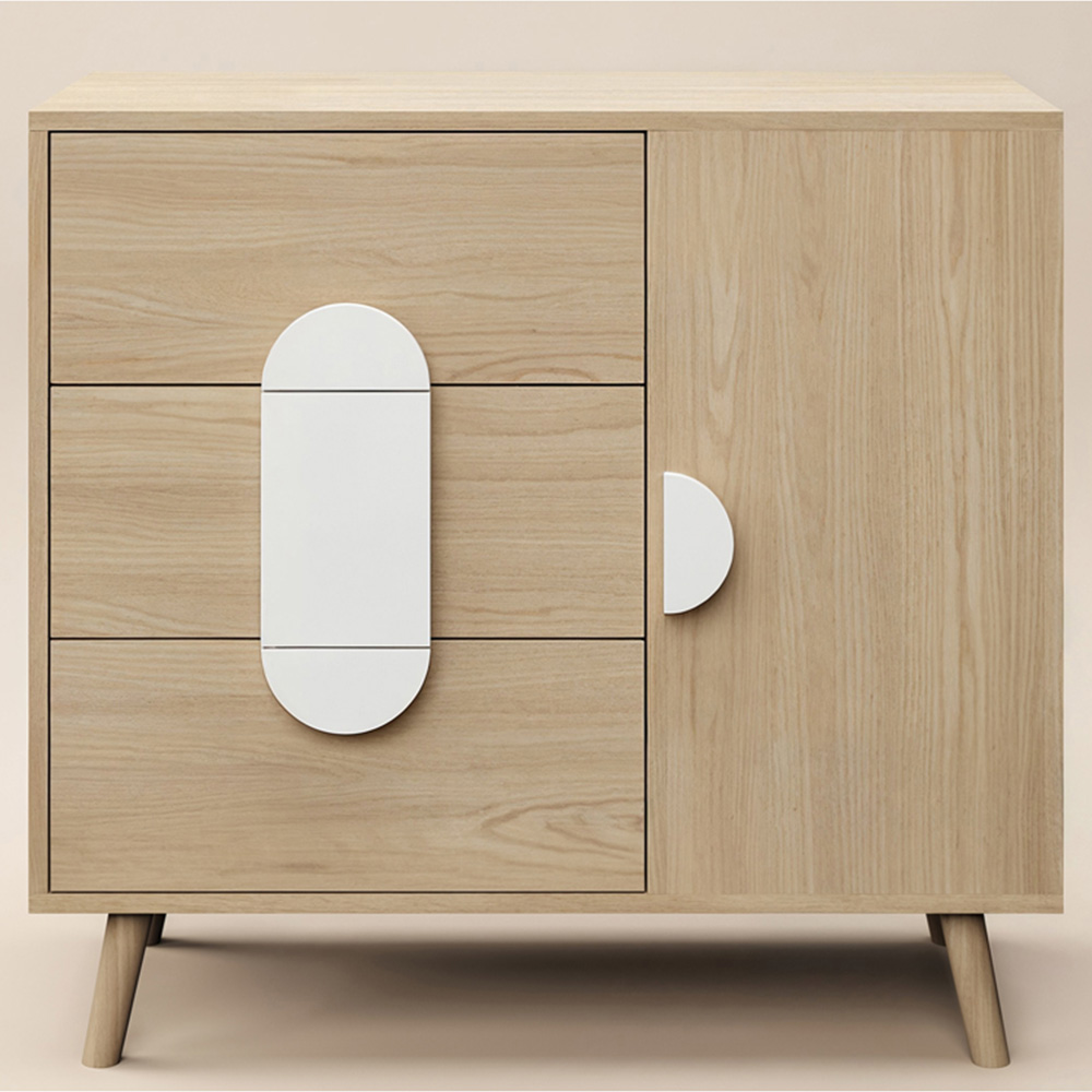 Flair Noah Single Door 3 Drawers Oak and White Cabinet Image 2