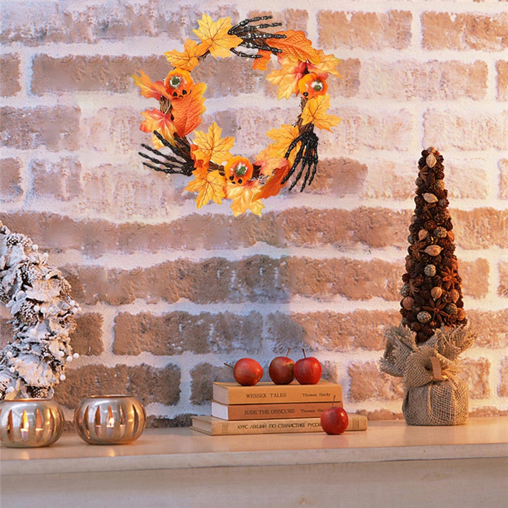 Living and Home Pumpkin Door Wreath with Skeletal Hands 40cm Image 7