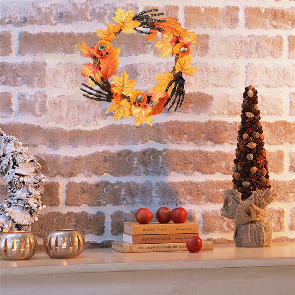 40cm Pumpkin Door Wreath with Hands Image 7
