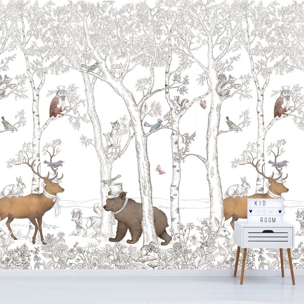 Grandeco Wonderland Forest Childrens Grey Wall Mural Image 1