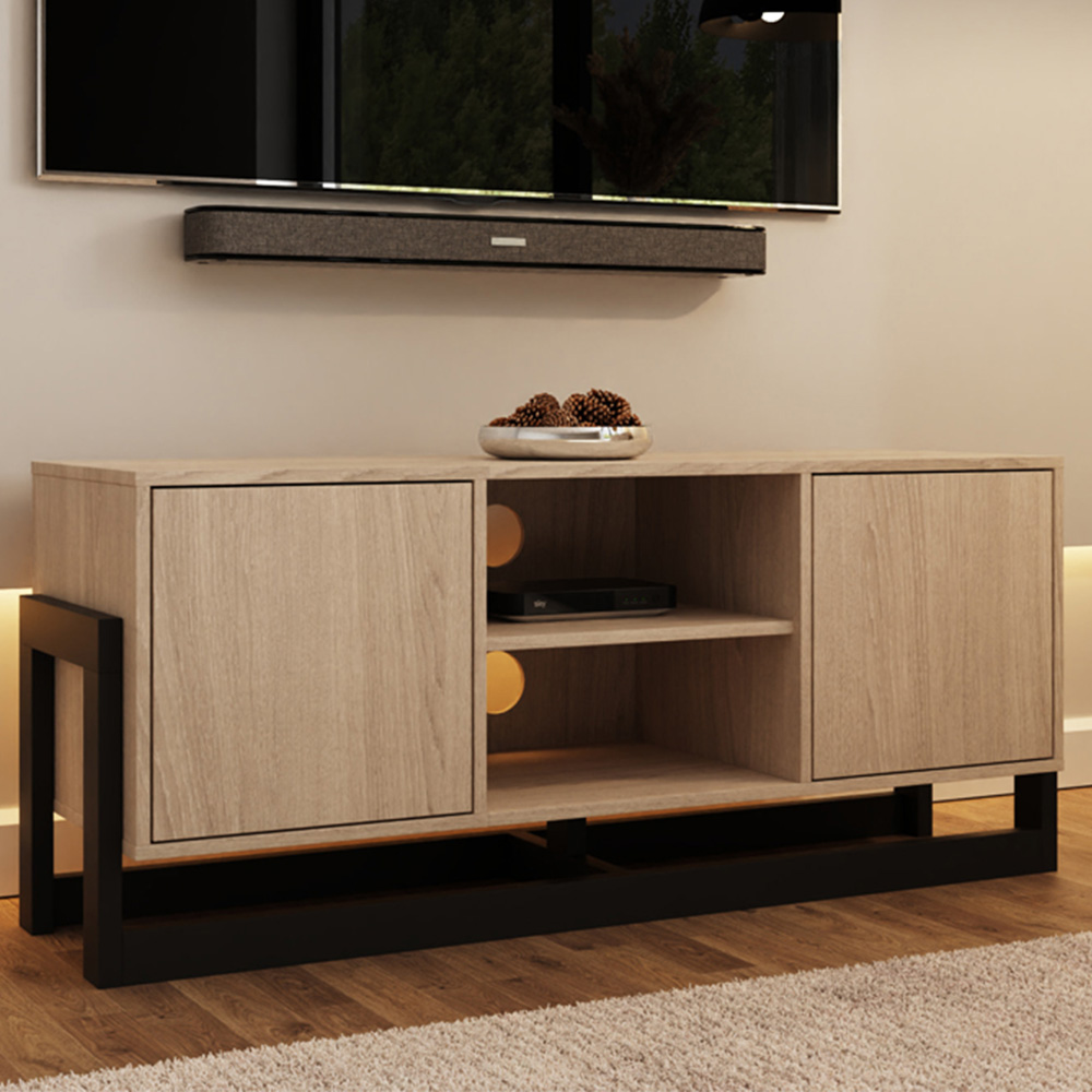 GFW Taite 2 Door 2 Shelf Oak TV Unit Image 1