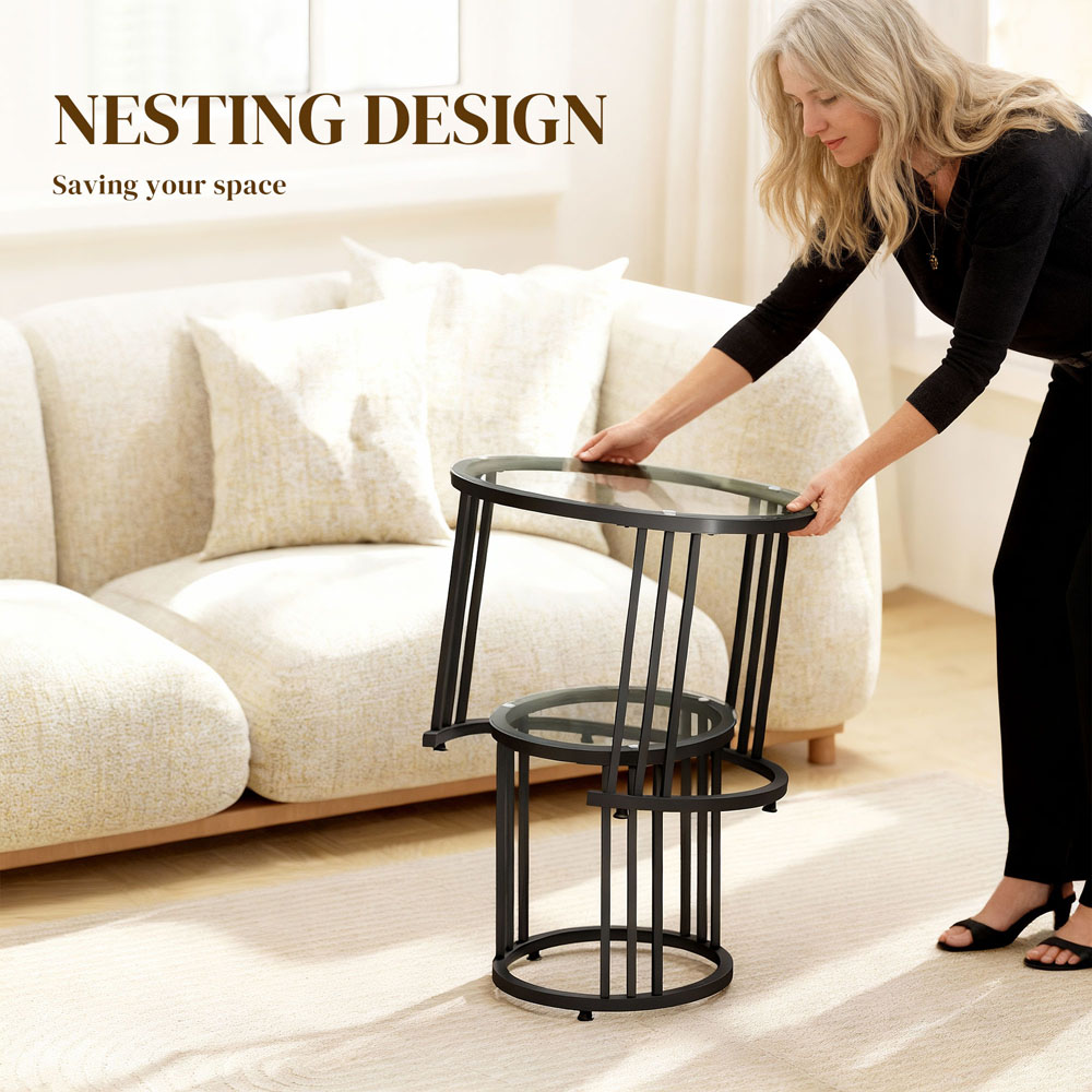 Portland Black Tempered Glass Top Round Nest of Tables Set of 2 Image 7