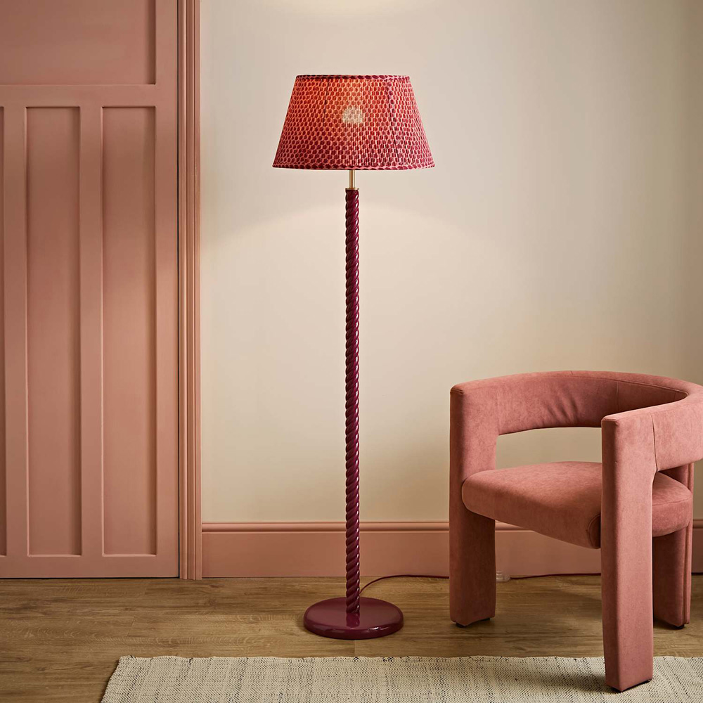 ValueLights Amara Pink Pleated Tapered Shade Pink Twist LED Floor Lamp with Bulb Image 6