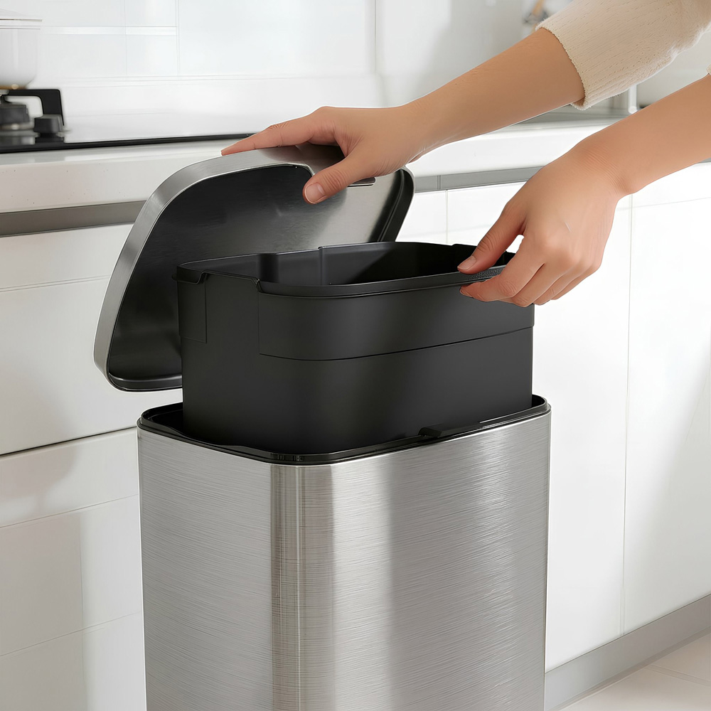 Harbour Housewares Brushed Square Stainless Steel Kitchen Pedal Bin 50L Image 4