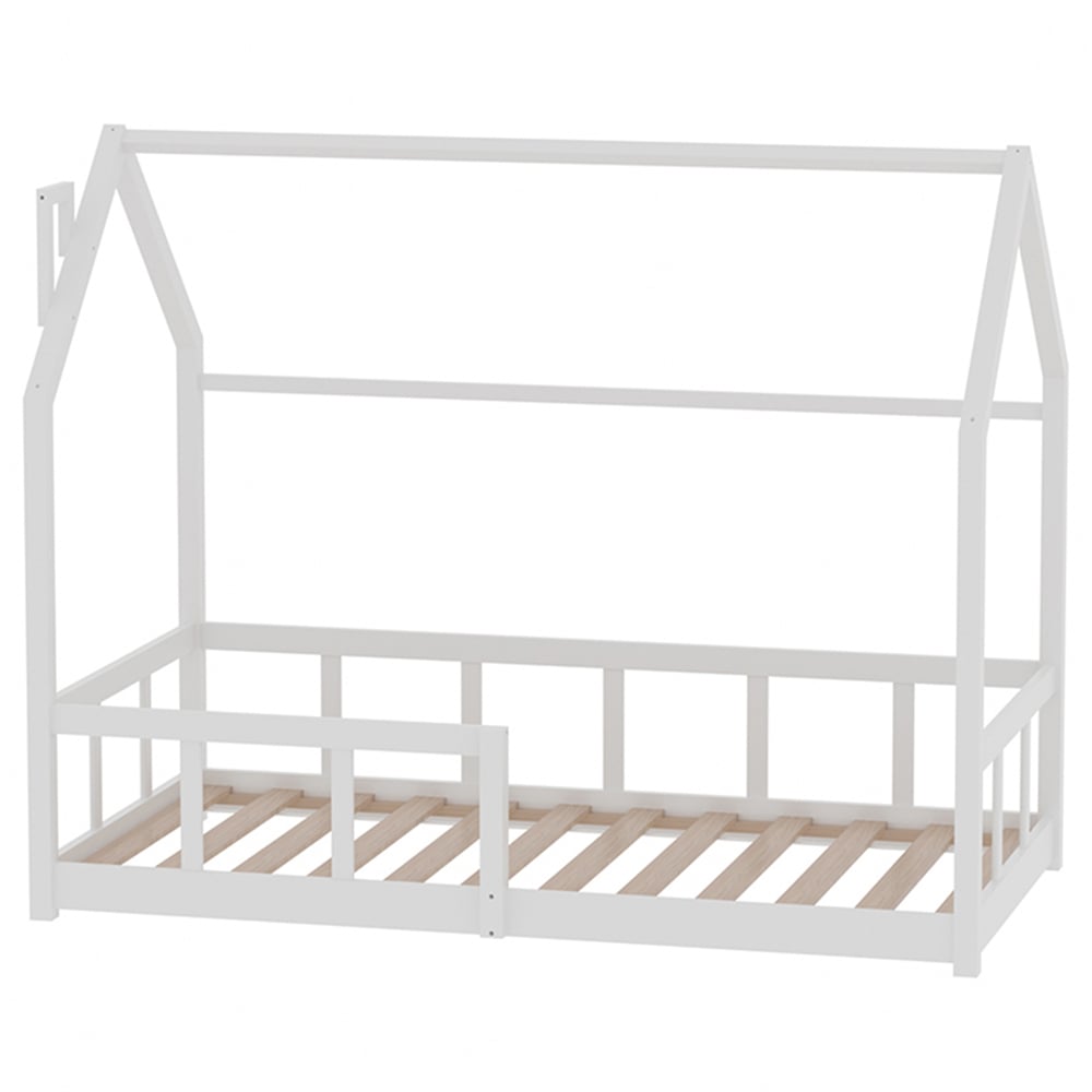 Living and Home Single White Pine Wood House Bed Frame Image 4