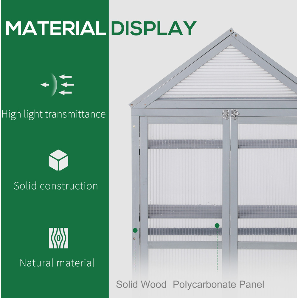 Outsunny 3 Shelf Grey Wooden Polycarbonate 2.6 x 1.5ft Cold Frame Greenhouse Image 5