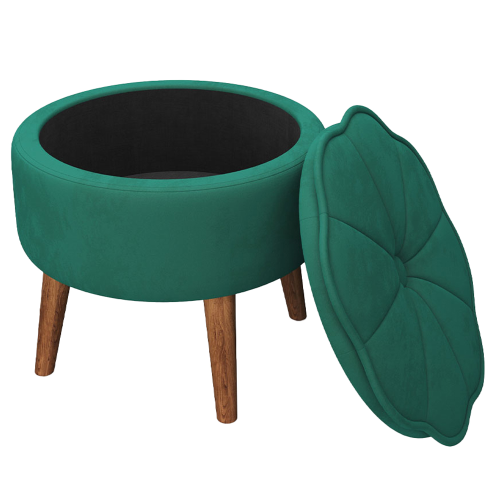 Living and Home Green Round Velvet Ottoman Footstool Image 5