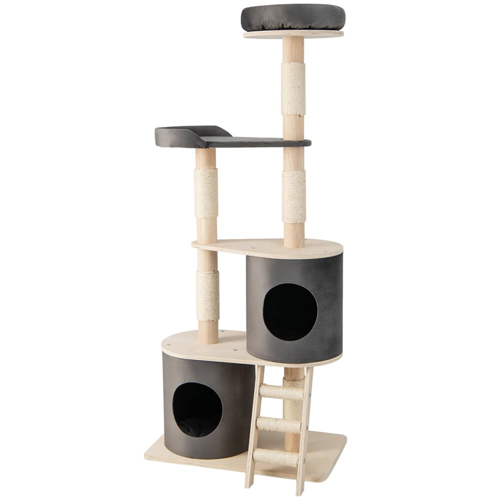 Costway Grey Cat Tree Tower with Cat Condo Image 1